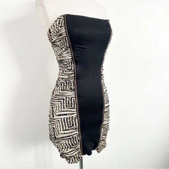 Y2K Vintage Bebe Addiction Gold Strapless Clubbing Micro Mini Dress Size XS - Picture 2 of 10